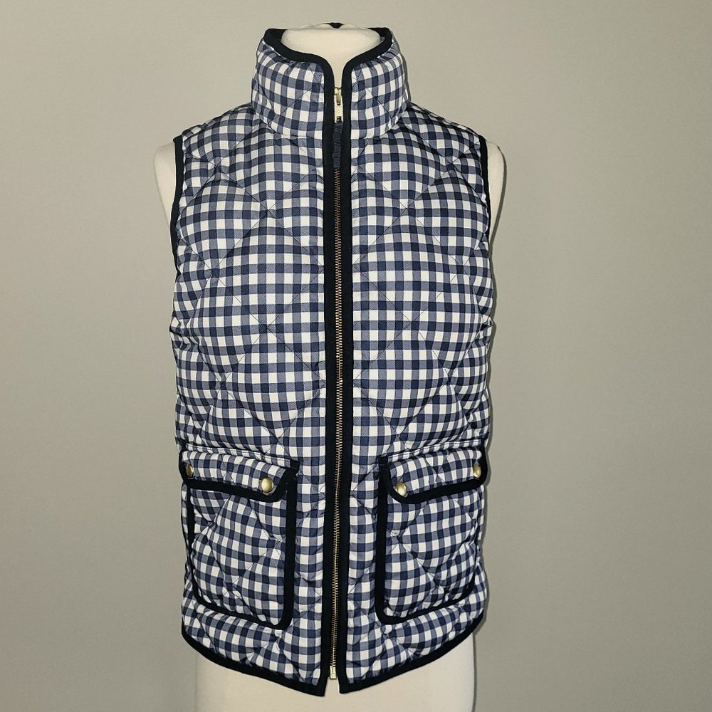 J Crew Quilted Excursion Vest Blue Gingham Plaid